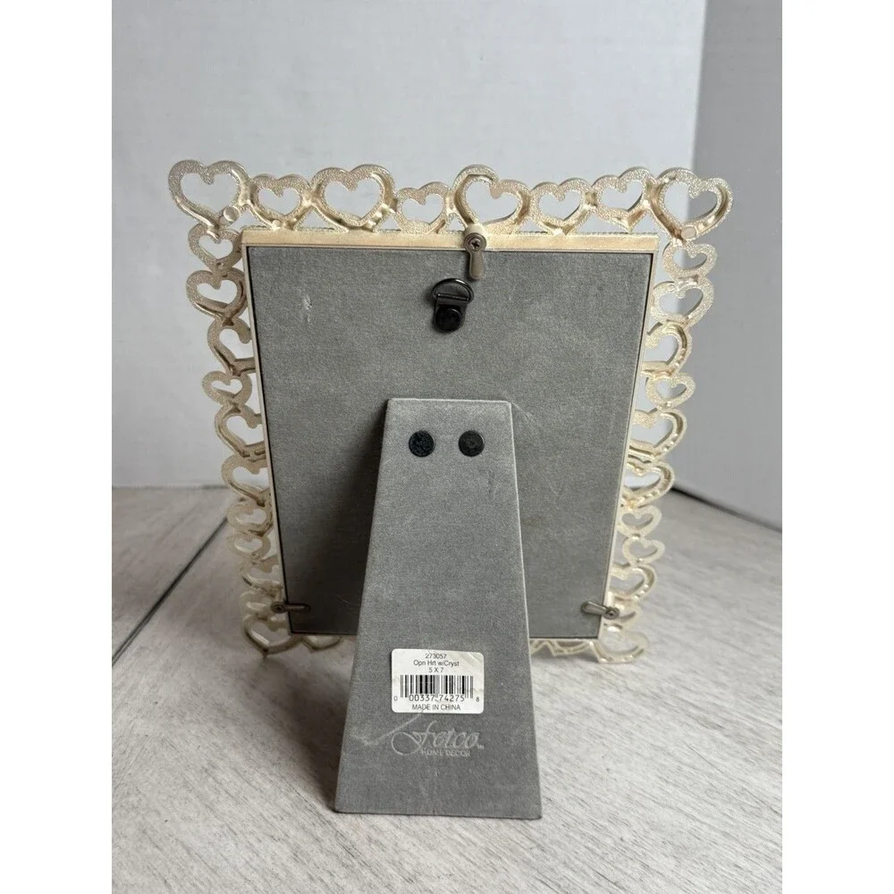 Fetco 5x7 Picture Frame Open Hearts with Crystals Silver Like Wedding Love